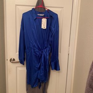 Zara blue satin effect wrap dress NWT never worn XXL